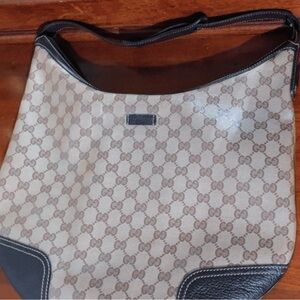 Gucci Brown and Beige GG leather trim Hobo Shoulder Bag